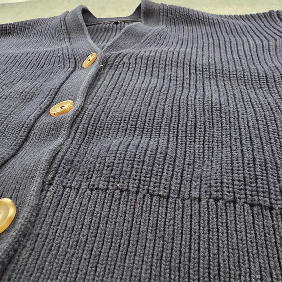 Quince Sweater Womens Small Navy 100% Organic Cotton Boxy Cropped Cardigan Knit - Picture 5 of 14
